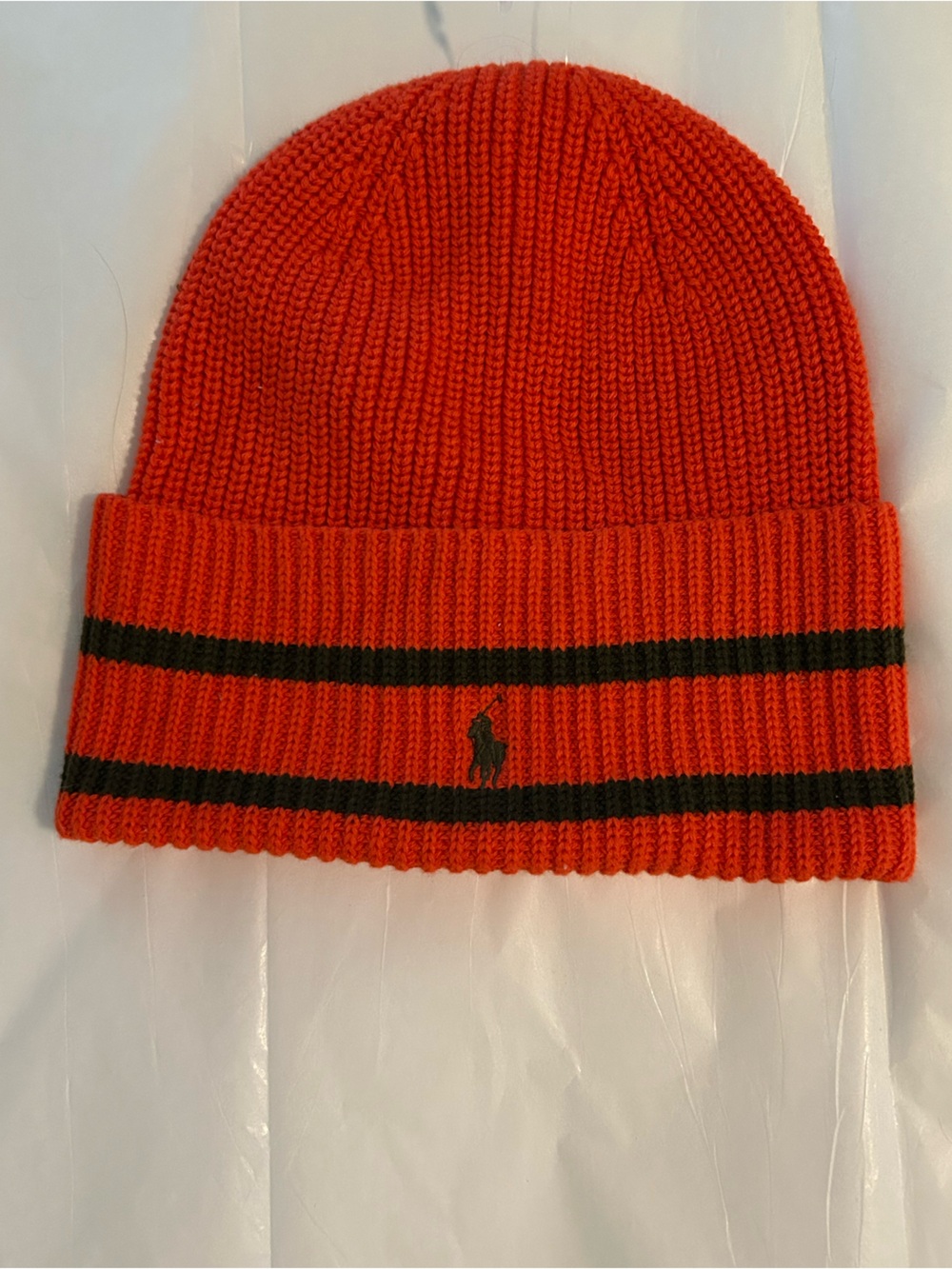 Polo by Ralph Lauren Red Knit Beanie with Black Stripes